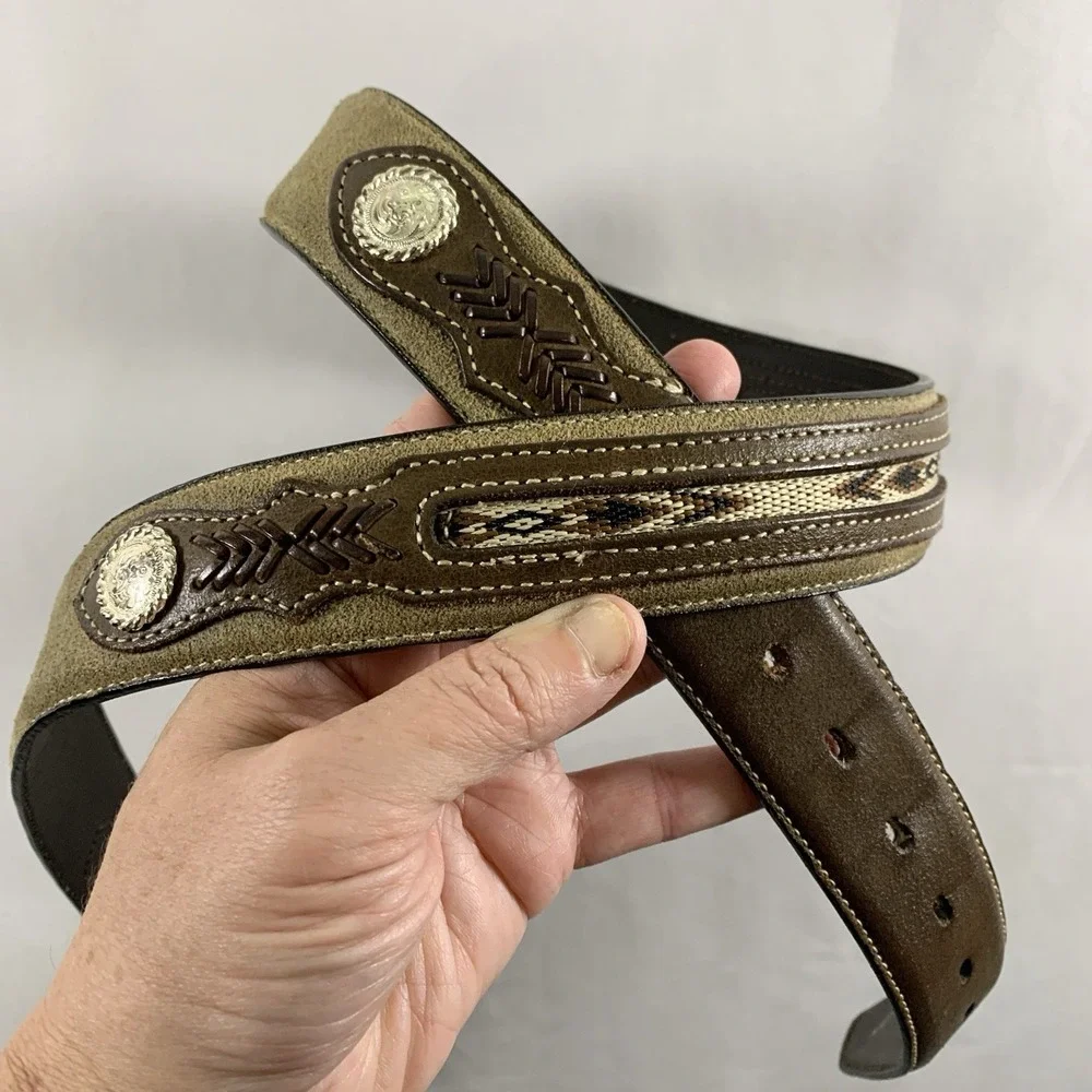 Nocona Mens Genuine Leather Western Concho Belt Size 42 Brown Cowboy Rodeo